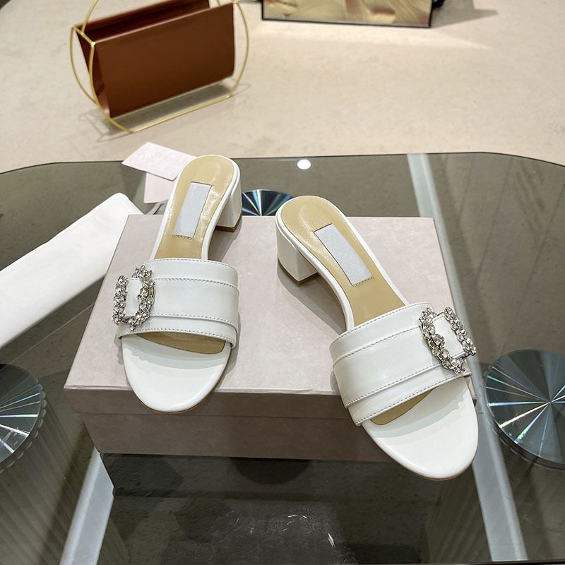 2024 New Rhinestone Open Chunky Strap Slippers Round Toe Slip-On High Heel Sandals For Women Summer_vogvips.com