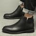 Leather Chelsea Boots Men's Velvet Leather Pointed High Top Leather Shoes Medium Short Boots Martin Boots Black_vogvips.com
