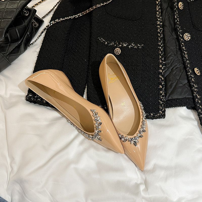 Flat Shoes Women's Nude Fashion Versatile Pointed Rhinestones Are Not Tired Of Feet Temperament Single Shoes_vogvips.com