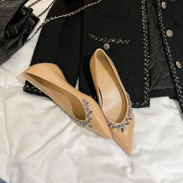 Flat Shoes Women's Nude Fashion Versatile Pointed Rhinestones Are Not Tired Of Feet Temperament Single Shoes_vogvips.com