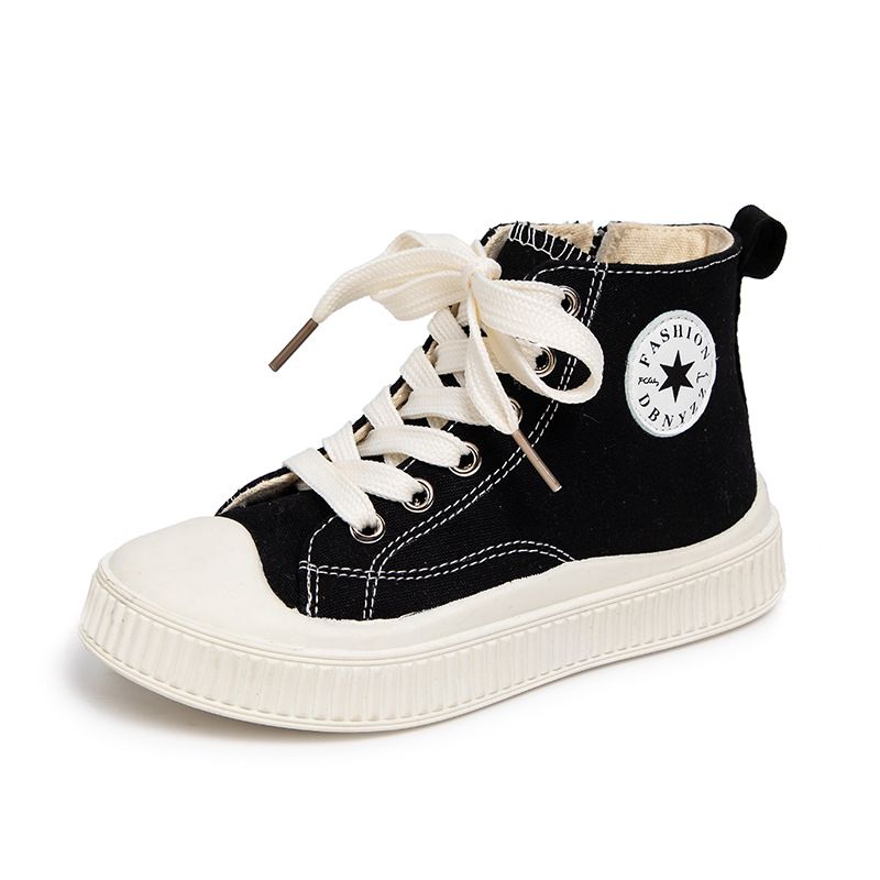 Girls' Boys' Korean Style Canvas Sneakers White mid Top Zipper Side Student Spring Autumn Trendy Athletic Shoes_vogvips.com