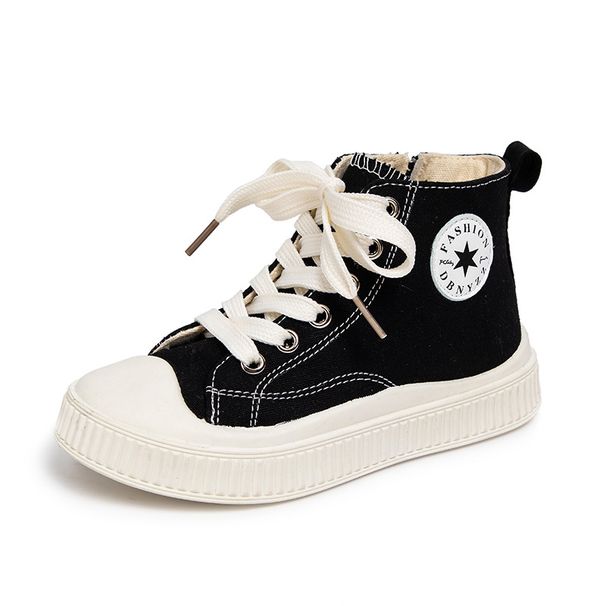 Girls' Boys' Korean Style Canvas Sneakers White mid Top Zipper Side Student Spring Autumn Trendy Athletic Shoes_vogvips.com