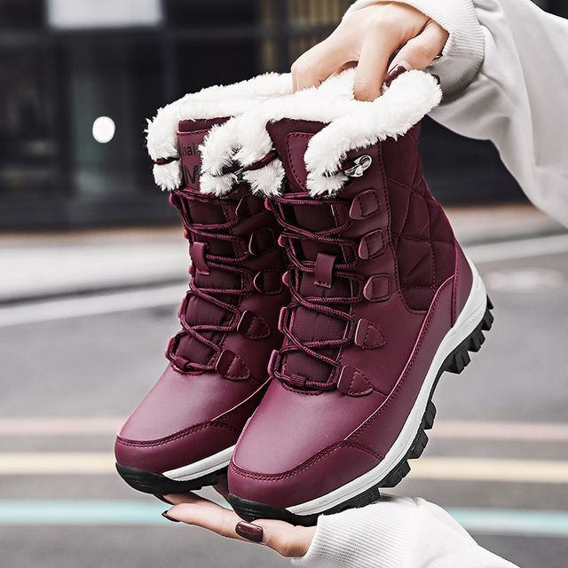 Ankle Women Winter Shoes Keep Warm Non Slip Black Snow Ladies Lace Up Boots Chaussures Femme Booties Woman Flat Boot_vogvips.com