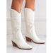 Men's & Women's Western Cowboy Boots With Embroidery - Pointed Toe, Chunky Heel, Mid-Calf Riding Boots In PU Leather (Black, White, Pink, Brown)_vogvips.com