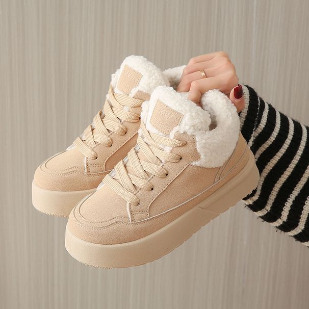 Fleece High-top Casual Shoes Women's Warm Sneakers Student Cotton Shoes_vogvips.com