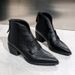 Pointed Toe Mid-Heel Leather 2025 New Autumn Winter Shoes Brown Women's Chunky Heel Low-Cut V-Neck Short Boots_vogvips.com