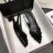 French-style Chunky Mid-heel Closed-toe Sandals For Women, 2026 New Model With Rhinestone Pointed Toe, Large Size_vogvips.com