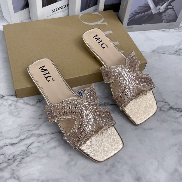 Women’s Shoes New Summer Fashion Small Heel Design Flat Slippers Slipper Sequin High End Slippers_vogvips.com