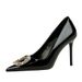 Rhinestone Belt Buckle Women's Shoes High Heels Patent Leather Shallow Mouth Pointed High Heel Single Shoes_vogvips.com
