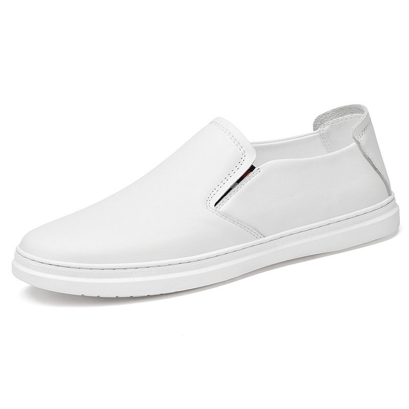 Men's Round Head First Layer Cowhide Casual Men's Board Shoes Sleeve Flat Heel Board Shoes Men's Shoes Shallow Mouth Lace-up Single Shoes_vogvips.com