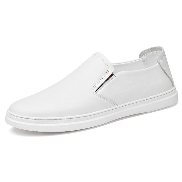 Men's Round Head First Layer Cowhide Casual Men's Board Shoes Sleeve Flat Heel Board Shoes Men's Shoes Shallow Mouth Lace-up Single Shoes_vogvips.com
