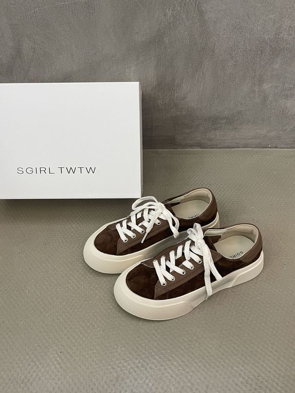 retro SGIRL TWTW Thick-soled Leather Sneakers For Women 2026 New Breathable Vintage Versatile Casual Canvas Shoes Trendy_vogvips.com