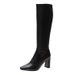 Korean Style White Pointed Toe High Over-the-Knee Thick Heel Slim Elastic Long Petite Rider Boots_vogvips.com