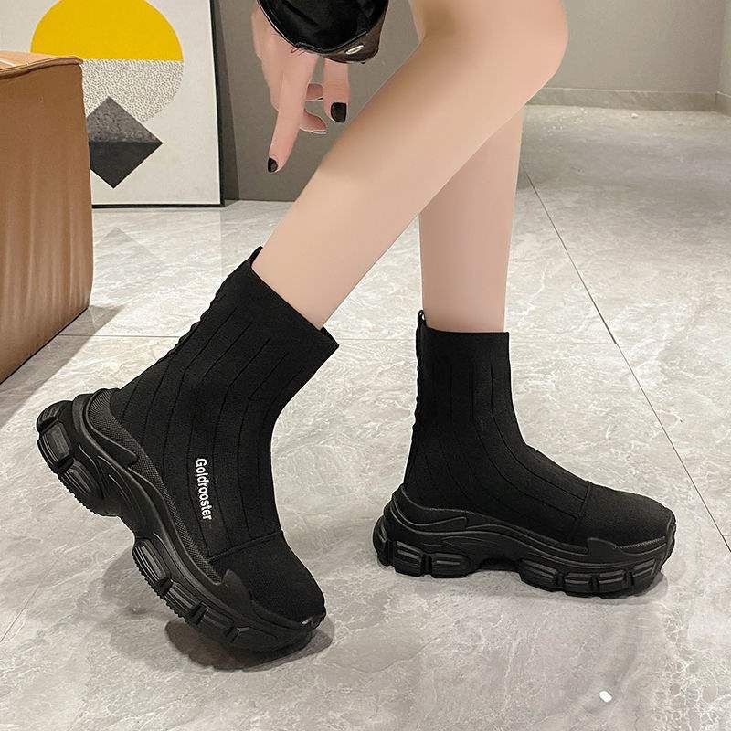 Socks Thin 2025 Soft Elastic High Top Shoes Women Knitted Slip-on Thick Bottom Summer Martin Boots_vogvips.com