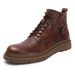 European Warm Series Genuine Chunky Martin For Men, British Motorcycle Layer Cowhide Mid-High Top Work Boots, Soft Leather Boots_vogvips.com