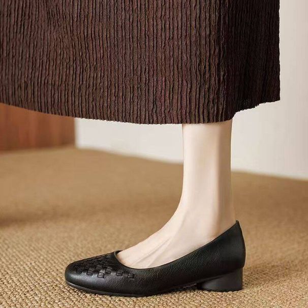 Square-toed Shallow Single For Women, 2026 New Model, Genuine Leather, Soft Sole, Spring And Autumn Retro Comfortable_vogvips.com