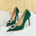 3265-K3 Korean Fashion Banquet Slim Heel Shallow Notched Metal Rhinestone Button Women's Single Shoes Ultra High Heels_vogvips.com