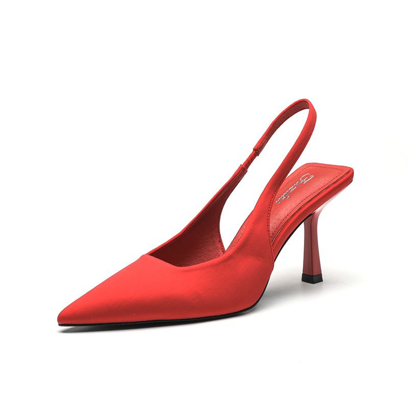 High Heels Women Thin Heel Pointed 2025 Early Spring New ZA Same Sating Material Closed Toe Backless Sandals Y2K Style_vogvips.com