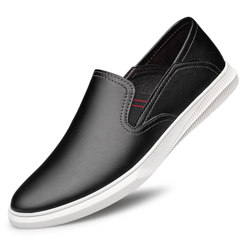 Men's Round Head Two-layer Cowhide Casual Men's Board Shoes Sleeve Breathable Lat Heel Board Shoes Shallow Mouth Men's Shoes_vogvips.com