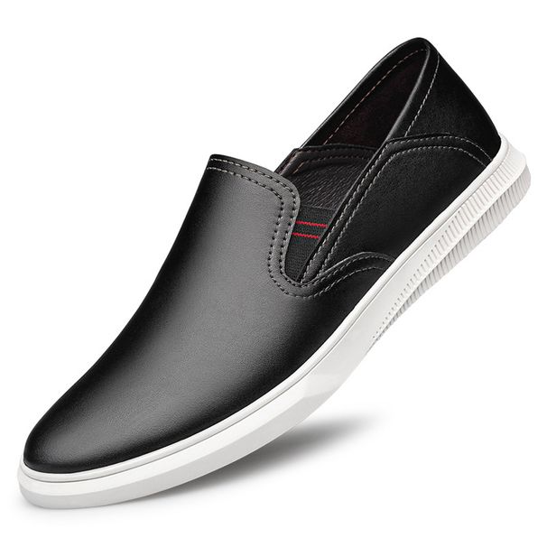 Men's Round Head Two-layer Cowhide Casual Men's Board Shoes Sleeve Breathable Lat Heel Board Shoes Shallow Mouth Men's Shoes_vogvips.com