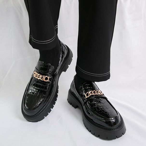 Euro Step Autumn New Thick-Soled Business Loafers For Men Korean Fashion Shiny Height-Increasing Slip-On Leather Shoes_vogvips.com