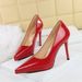 High Heels Women's Shoes Thin Heels Patent Leather Shallow Mouth Pointed Head Super High Heel Waterproof Table Shoes_vogvips.com
