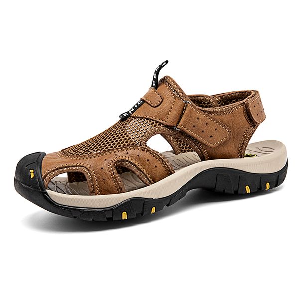 Summer Men's Breathable Mesh Upper Casual Outdoor Leather For Men Beach Sandals Roman Mens Shoes_vogvips.com