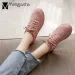 Ladies Pink Espadrilles Oxford Shoes Woman Tenis Creepers Platform Flats Girls Loafers White Leather Moccasins Height_vogvips.com