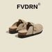 Upgraded 4CM Cork Sole Flat Women's Retro Thick Leather Half Slippers Brown Apricot Gray Beige Summer Outdoor Fashion_vogvips.com
