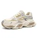 Men's Retro Beige Gray Mesh Chunky Dad Sneakers With Multi Layer Sole For Casual Streetwear Daily Outfit_vogvips.com