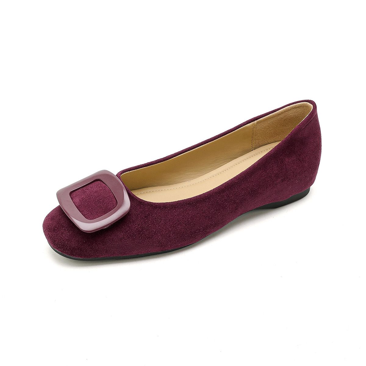 Sheepskin In Stock, Square Buckle, Hidden Heel, Shallow Mouth Slip-On Shoes For Women, French Style, Soft, New Spring_vogvips.com