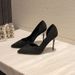 Women's New Stylish And Versatile 2026 Pointed-toe Suede Professional Black Side-cutout High-heeled Stiletto Shoes_vogvips.com