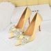 3391-2H9 European And American Style Fashion Party High Heels Thin Heel Satin Shallow Mouth Pointed Toe Rhinestone Bow_vogvips.com
