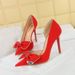 Elegant Women's High Heel Pumps With Rhinestone Bow Detail - Pointed Toe, Side Cut-Out Design, Ultra High Stiletto Heel For Evening Parties_vogvips.com