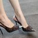 Spring And Summer New Leopard Print One Strap Metal Toe Sexy High Heels Women S Sandals_vogvips.com