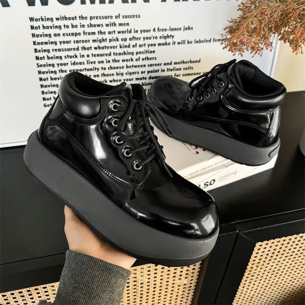 Men's Chunky Derby Boots Retro Motorcycle Style High Top Martin Boots In Yellow/Black/Brown - Fashionable & Comfortable_vogvips.com