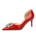 638-AK50 European And American Style Party Shoes, Thin Heel, Shallow Mouth, Pointed Toe, Patent Leather, Side Cutout,_vogvips.com