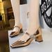 5288-K86 Retro European And American Style Party Shoes, Mid-heel, Chunky Heel, Shallow Square Toe, Rhinestone Buckle,_vogvips.com