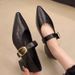 Pointed Toe Leather Mary Jane For Women 2025 New French Style Low Chunky Heel Soft Sole Elegant Shoes_vogvips.com