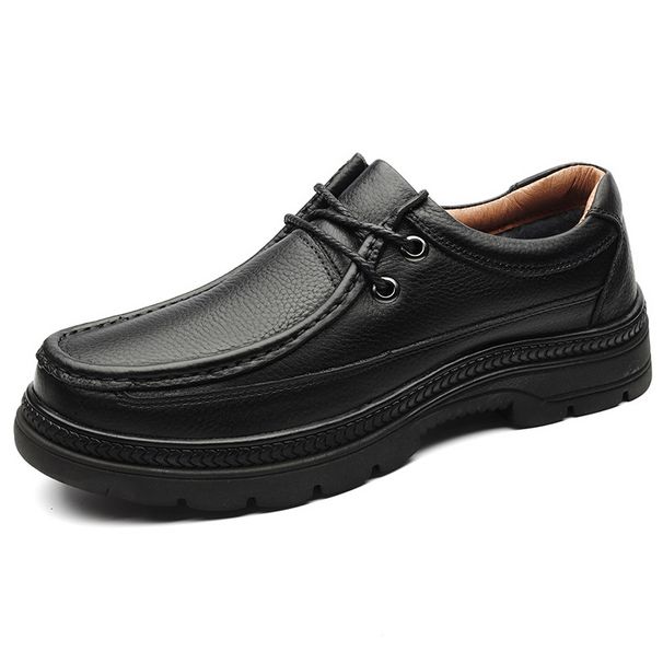 Men's Casual Round Head Soft Sole Non-slip Rubber Thick-soled Lace-up Leather Shoes_vogvips.com