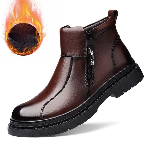 Men's Shoes Wool Velvet Warm High-top Men's Sot-soled Casual Leather Boots Martin Boots Tide_vogvips.com