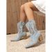 Women's Western Cowboy Boots With Chunky Heel, Pointed Toe, And Contrast Stitching - Stylish Chelsea Ankle Boots In Denim Blue_vogvips.com