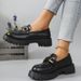 Large Size Thick Soled Black Small Leather Shoes Women's New Slip-on Work Shoes Metal Buckle Loafers_vogvips.com