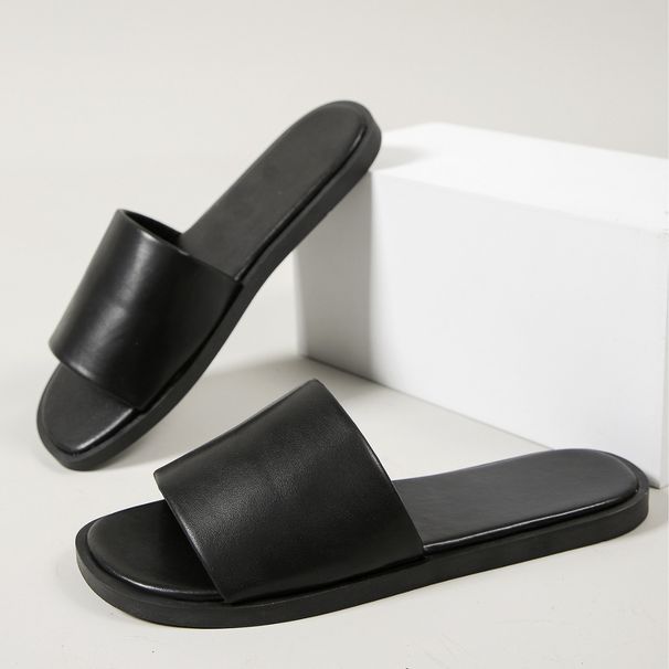 Summer New Leather One Side Of Fashion Beach Holiday Flat Women Sandals Slippers_vogvips.com
