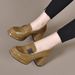 Spring And Autumn New Patent Deep Mouth Single Heel Waterproof Platform High Heels Shiny Leather Thick Sole Height_vogvips.com