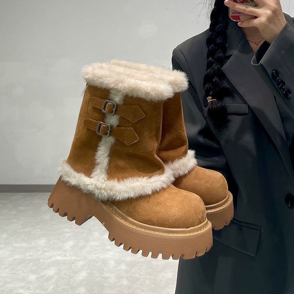 Thick-Soled Height-Increasing Mid-Calf Snow For Women 2025 New Winter Fleece-Lined Martin Short Boots Northeast Plush_vogvips.com