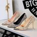 3739-37 European And American Style Thin Heel Rhinestone High Heels Metal Pointed Toe Women's Shoes Shallow Mouth_vogvips.com