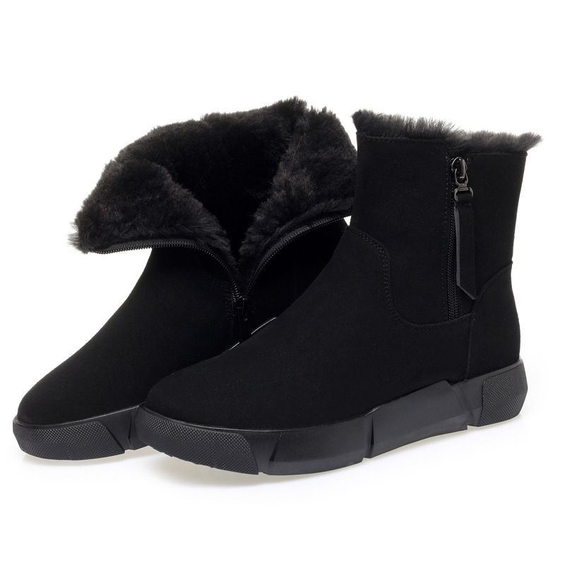 Winter Comfortable Soft Leather Fur Integrated Snow Boots, Thick Soled Short Boots, Mid Heeled Wool Cotton Boots, Women's Snow Boots_vogvips.com