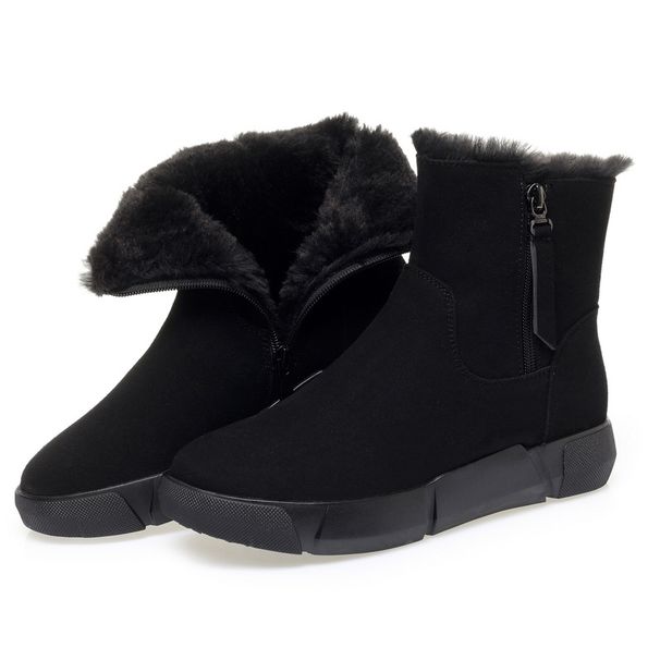 Winter Comfortable Soft Leather Fur Integrated Snow Boots, Thick Soled Short Boots, Mid Heeled Wool Cotton Boots, Women's Snow Boots_vogvips.com