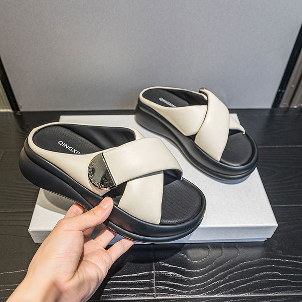 Thick-soled Cool Slippers Women's Outer Wear European Station Cross With Bread Women's Sandals One-word Drag_vogvips.com